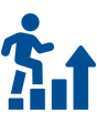 Icône d’une personne grimpant dans un diagramme à barres, représentant la progression de carrière ou la croissance.